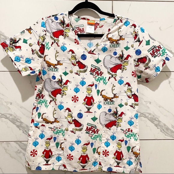 Dr. Seuss Grinch Christmas Scrub Top Small - Picture 1 of 4